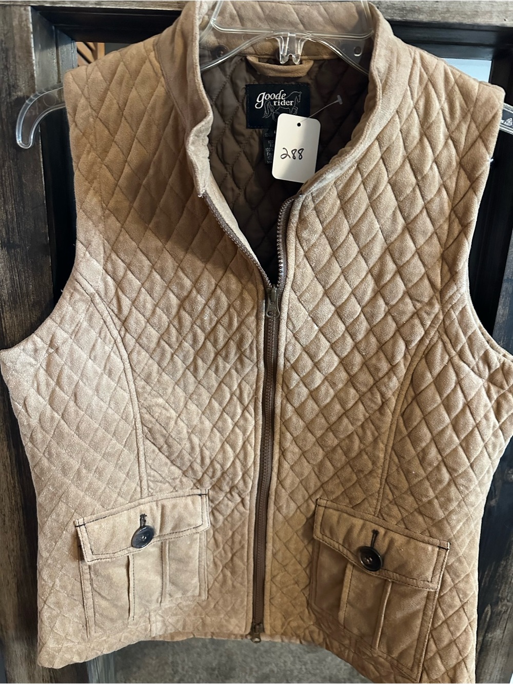 Goode Rider Large Women’s Polyester Faux Suede Quilted Equestrian Vest Tan Ranch